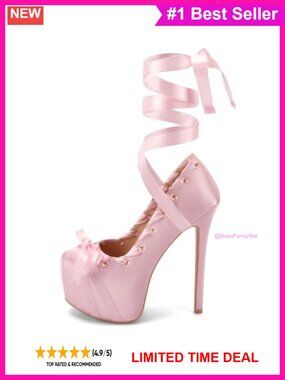 Satin Stiletto Platform Lace Up Heels with Bow Detail